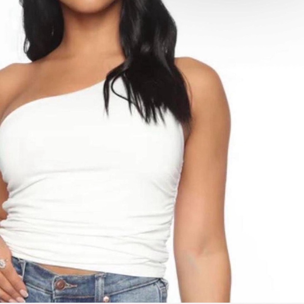 Fashion Nova White One-Shoulder Crop Top